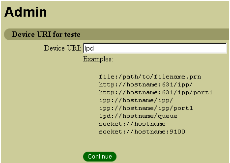 Janela de informações adicionais do compartilhamento